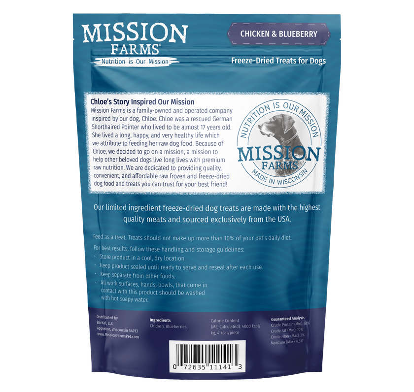 Mission Farms Chicken & Blueberry Freeze Dried Dog Treats, 3oz