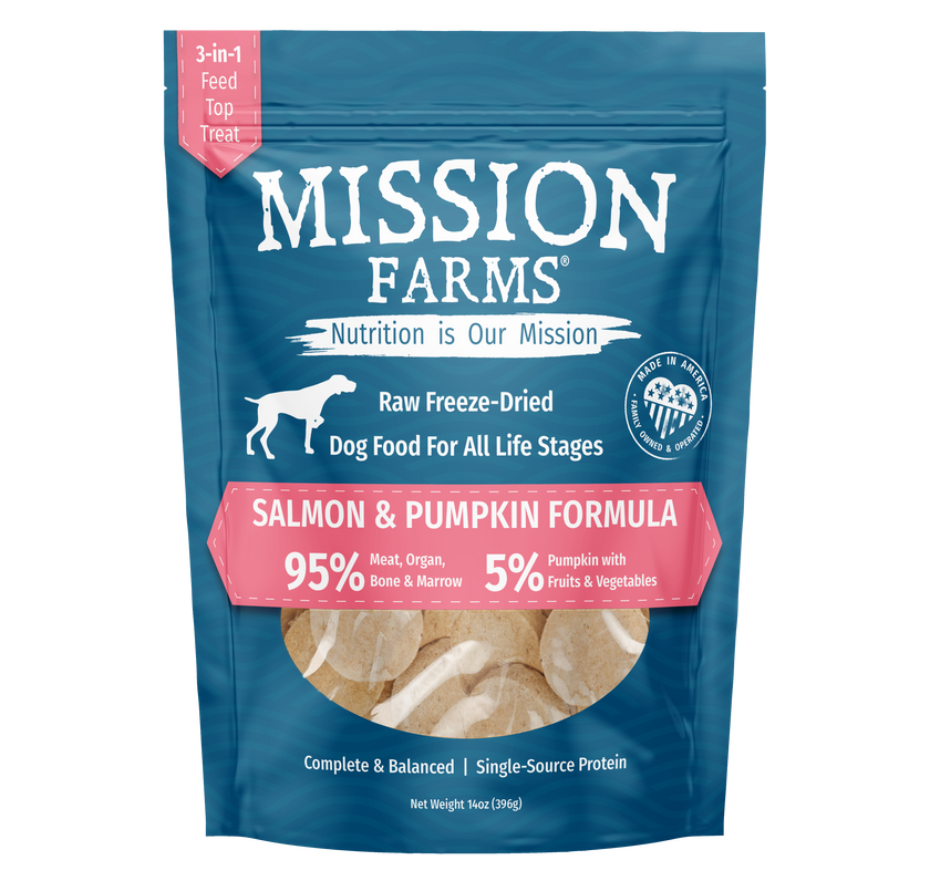 Mission Farms Salmon & Pumpkin Recipe Freeze-Dried Dog Food – 14oz