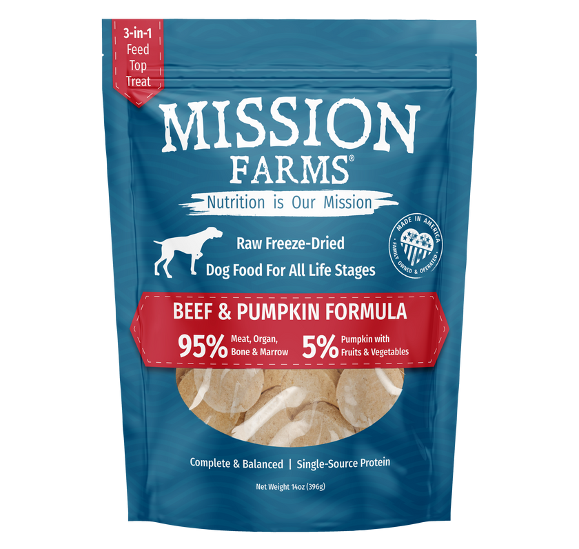 Mission Farms Beef & Pumpkin Recipe Freeze-Dried Dog Food – 14oz