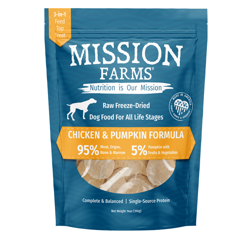 Mission Farms Chicken & Pumpkin Recipe Freeze-Dried Dog Food – 14oz
