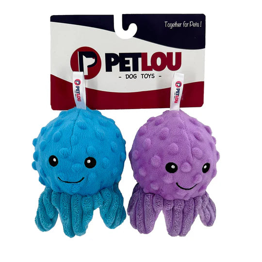 Petlou Ez Squeaky Ball Twin Pack, Octopuses Plush Dog Toy, 4"