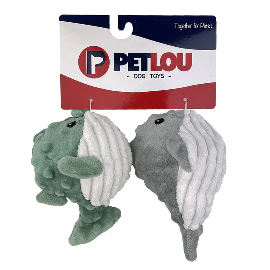 Petlou Ez Squeaky Ball Twin Pack, Whale & Puffer Plush Dog Toy, 4"