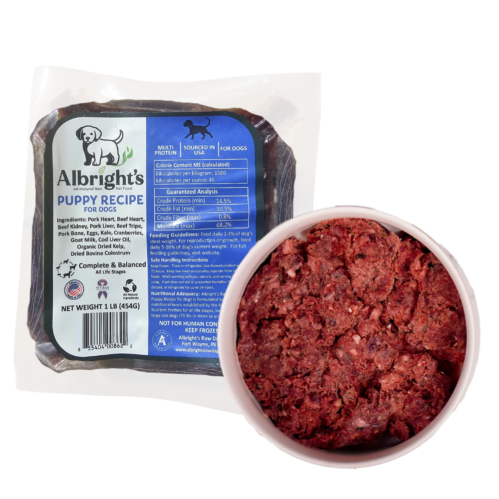 Albrights Puppy Formula Raw Frozen Complete Diet Dog Food - 1 lb Pack (30ct/30lb Case)