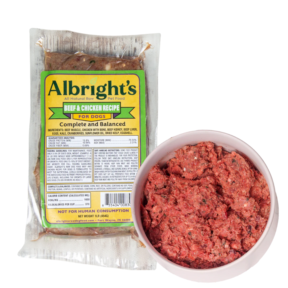 Albrights Beef & Chicken Formula Raw Frozen Complete Diet Dog Food - 1lb (30ct/30lb Case)