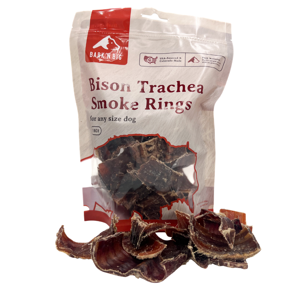 BarkNBig USA Bison Trachea Smoke Rings Dog Treats, 10oz