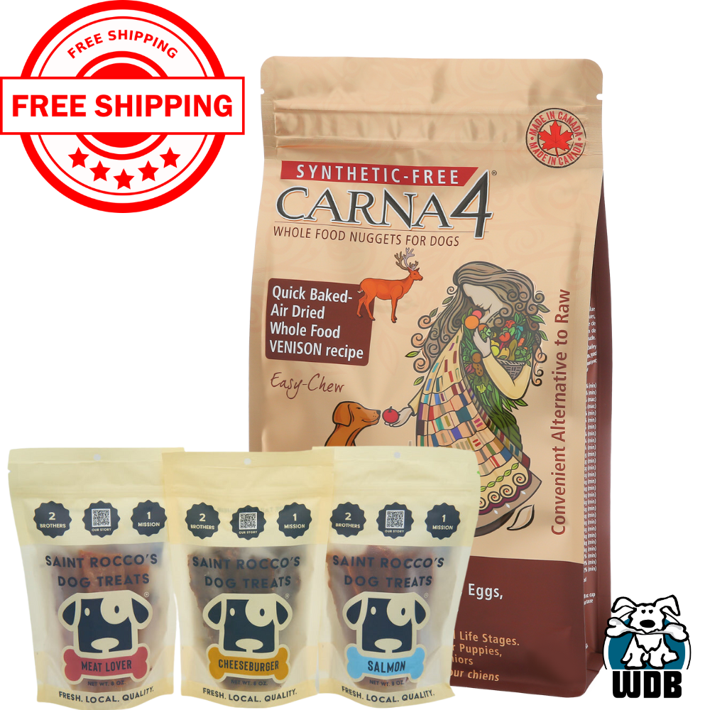 Carna4 All Life Stages Easy Chew Venison Formula Dry Dog Food Saint Rocco s BUNDLE WhiteDogBone White Dog Bone