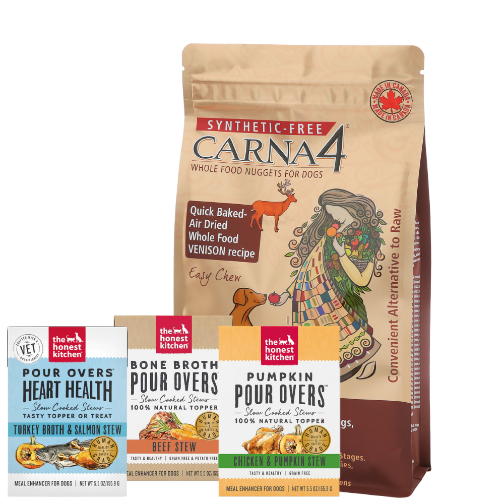 Carna4 All Life Stages Easy Chew Venison Formula Dry Dog Food + The Honest Kitchen Pour Over BUNDLE