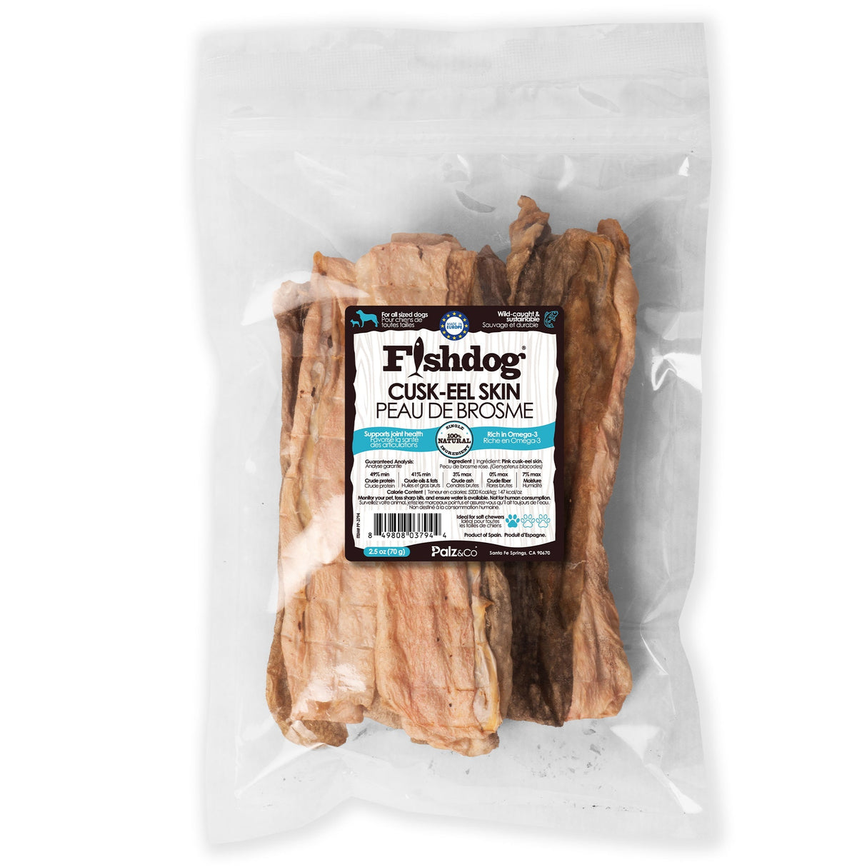 Palz&Co Fishdog Cusk-Eel Skin Dog Treats, 2.5oz