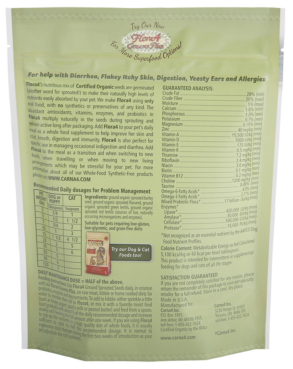 Carna4 Flora4 Ground Sprouted Seeds Food Topper For Dogs & Cats