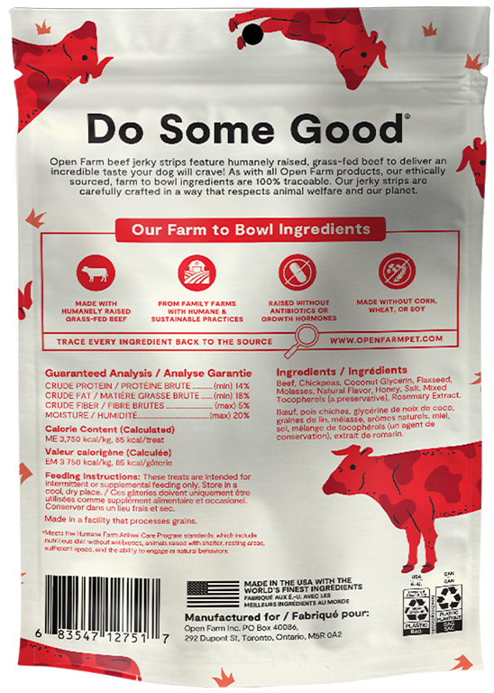 Open Farm Jerky Strips Grain Free Grass-Fed Beef Recipe, 5.6oz