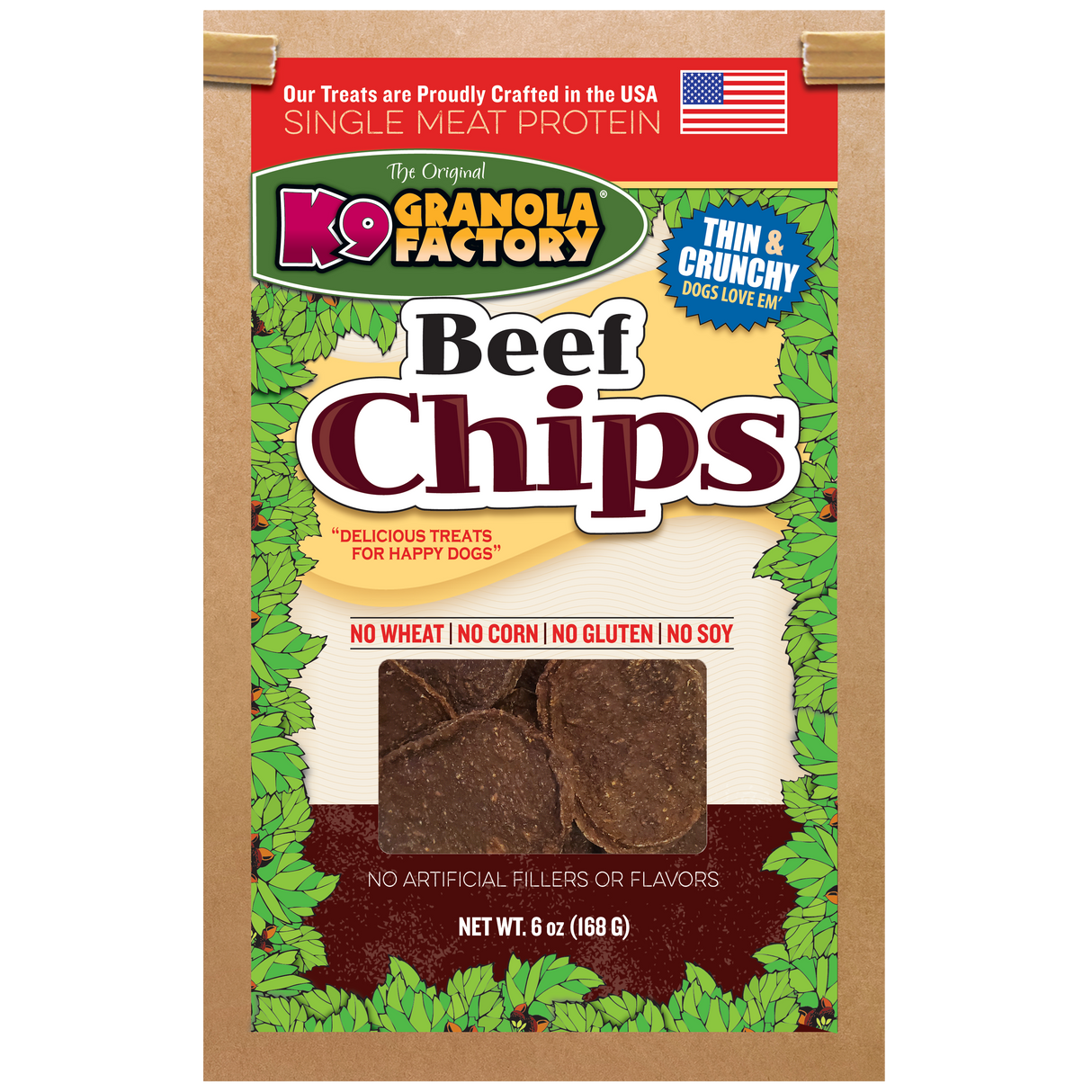 K9 Granola Factory Chip Collection Beef Chips Dog Treats, 6oz