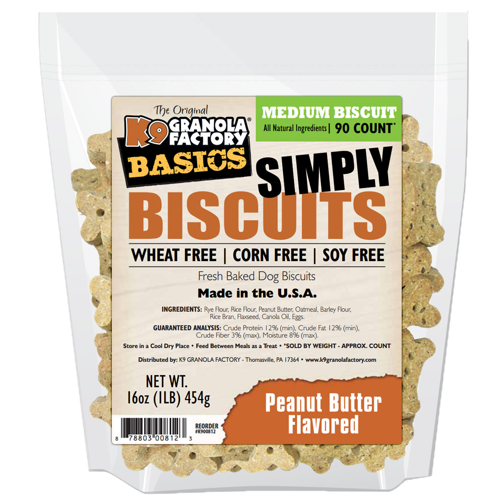 K9 Granola Factory Simply Biscuits Peanut Butter Dog Treats, Medium 1lb