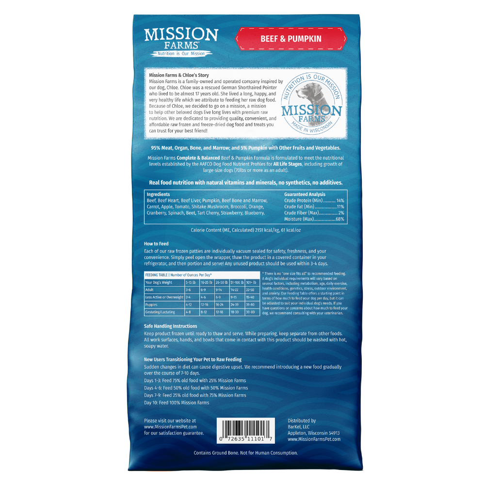 Mission Farms Synthetic Free Frozen Raw Dog Food Patties