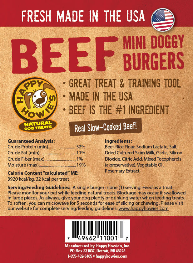 Happy Howie's USA Baker's Dozen Beef Burger Meaty Dog Treats, 2"