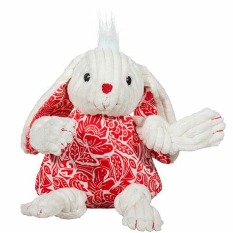 HuggleHounds Knottie Durable Squeaky Plush Dog Toy, Lucky Rabbit