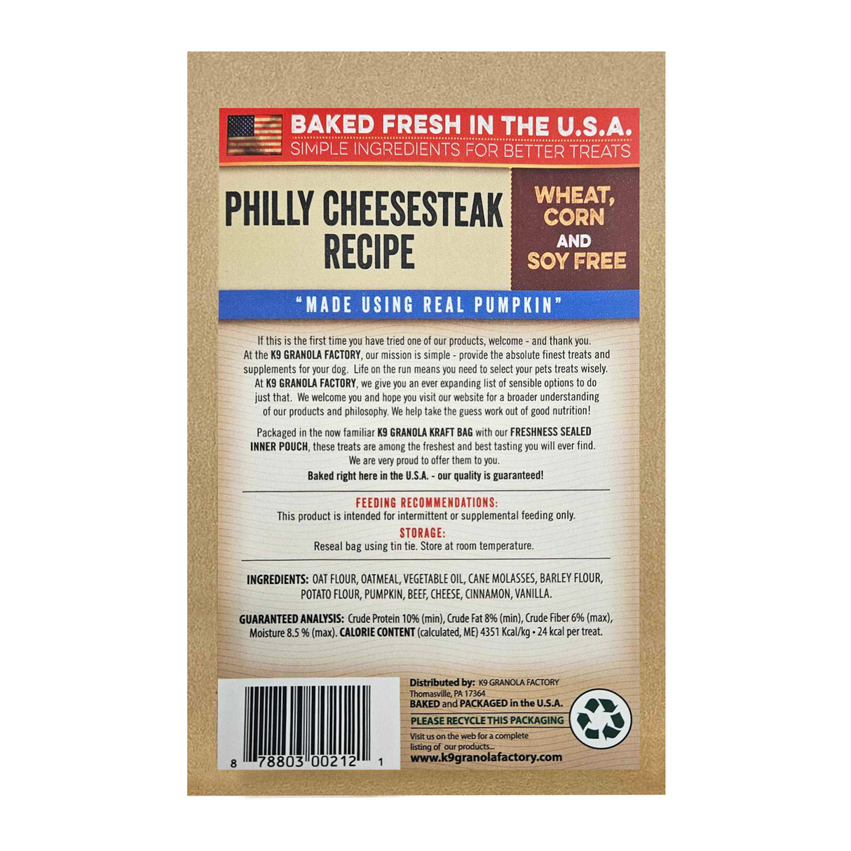 K9 Granola Factory Pumpkin Crunchers Dog Treats, Philly Cheesesteak