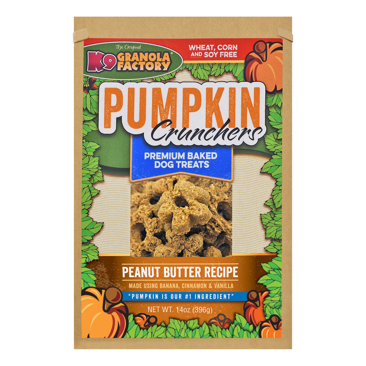 Package of K9 Granola Factory Pumpkin Crunchers Dog Treats, Peanut Butter.