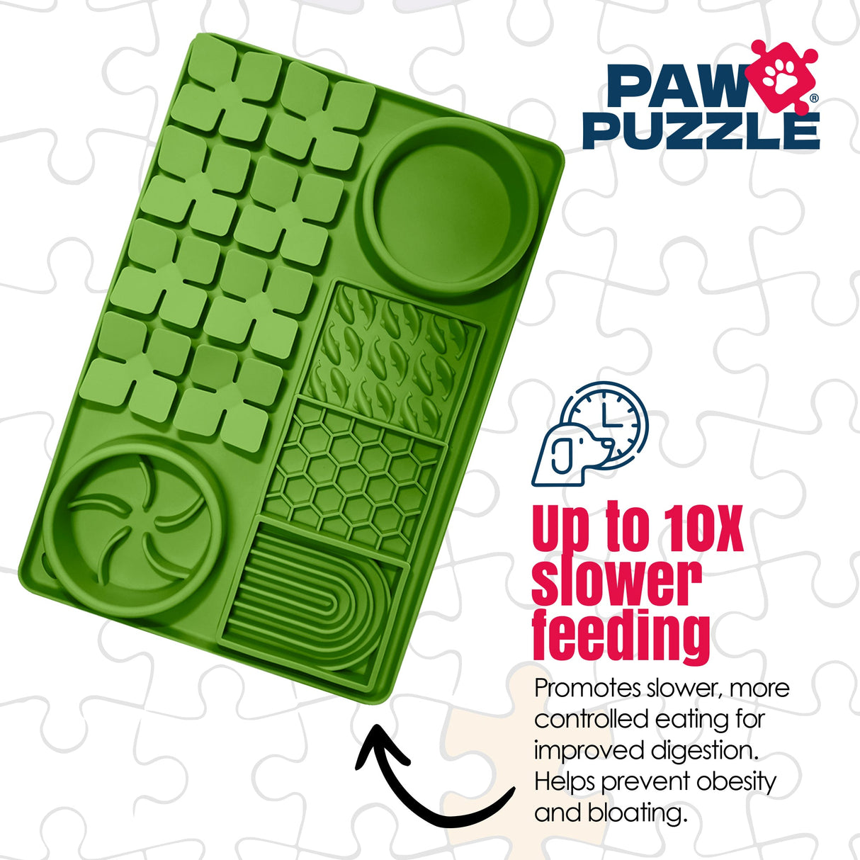 Palz&Co Paw Puzzle Silicone Slow Feeding Mat For Dogs, Large Green