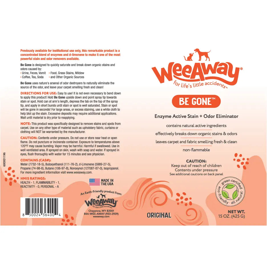Wee Away Be Gone Original Pet Odor & Stain Eliminator