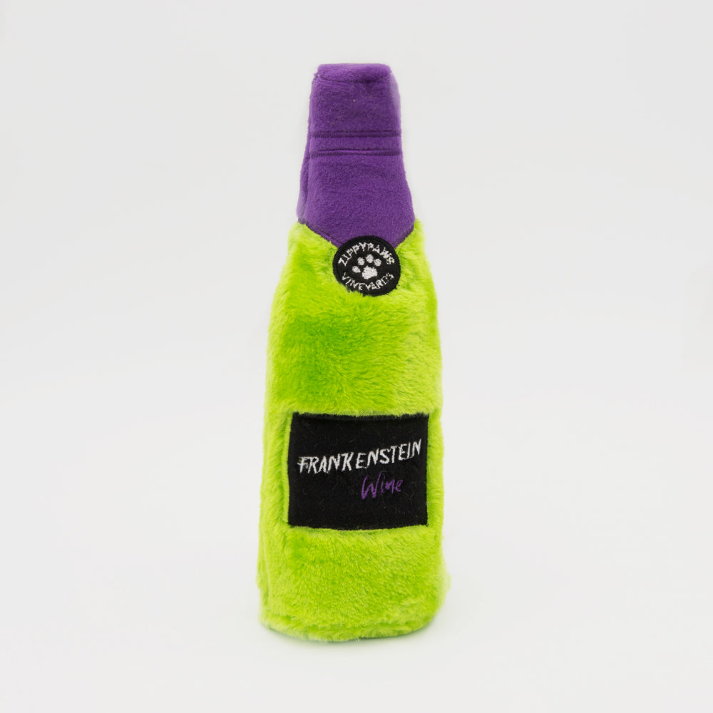 Zippy Paws Halloween 2025 Happy Hour Crusherz Plush Dog Toy, Frankenstein Wine