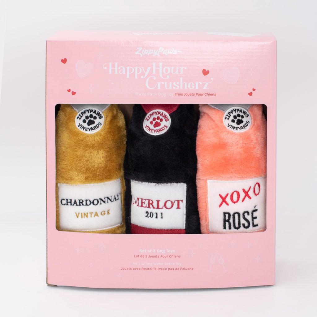 Zippy Paws Valentine's Day 2026 Happy Hour Crusherz Plush Dog Toy, 3pk