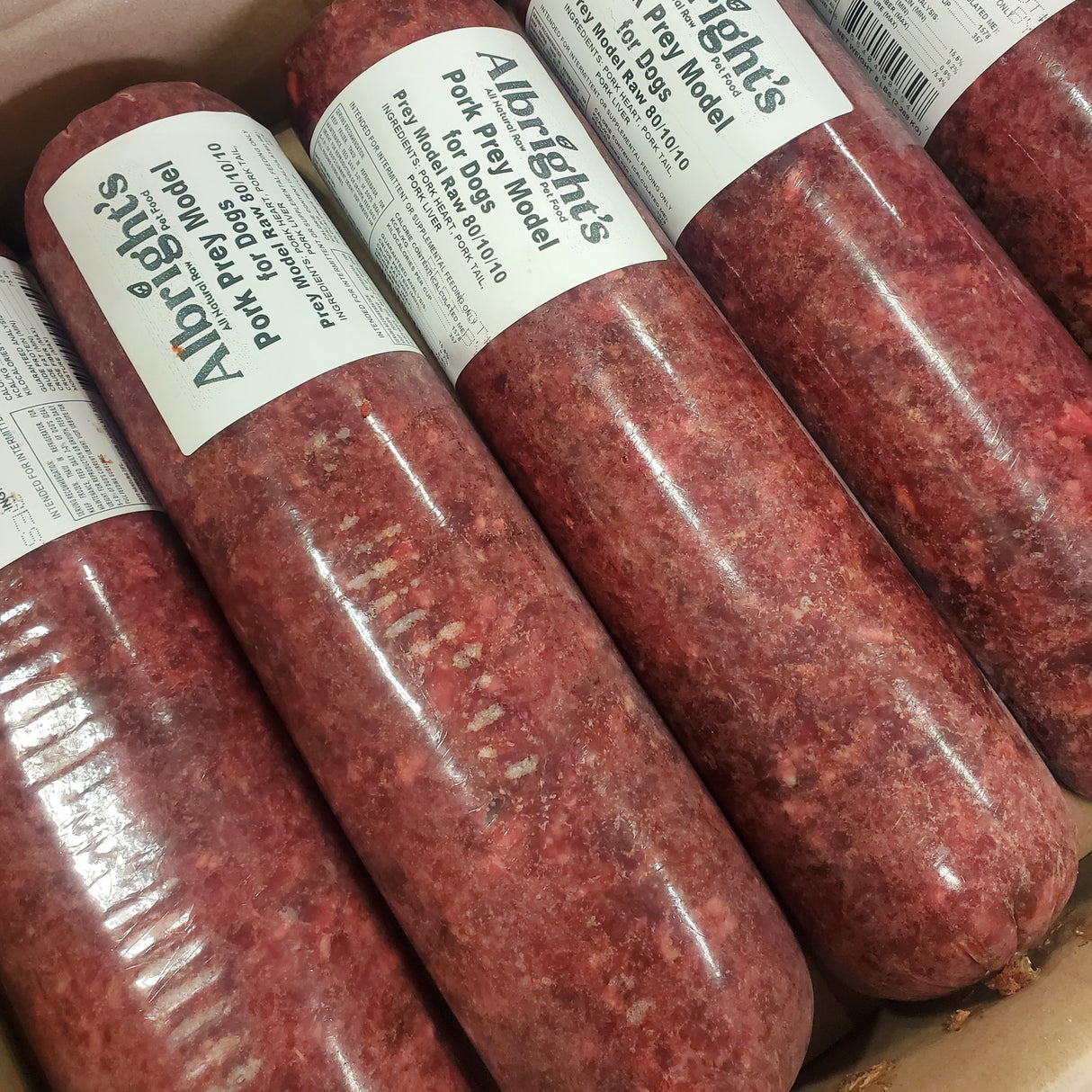 Albrights PMR Prey Model 80/10/10 Pork Formula Raw Frozen Dog Food - 5 lb Chubs (5ct/25lb Case)