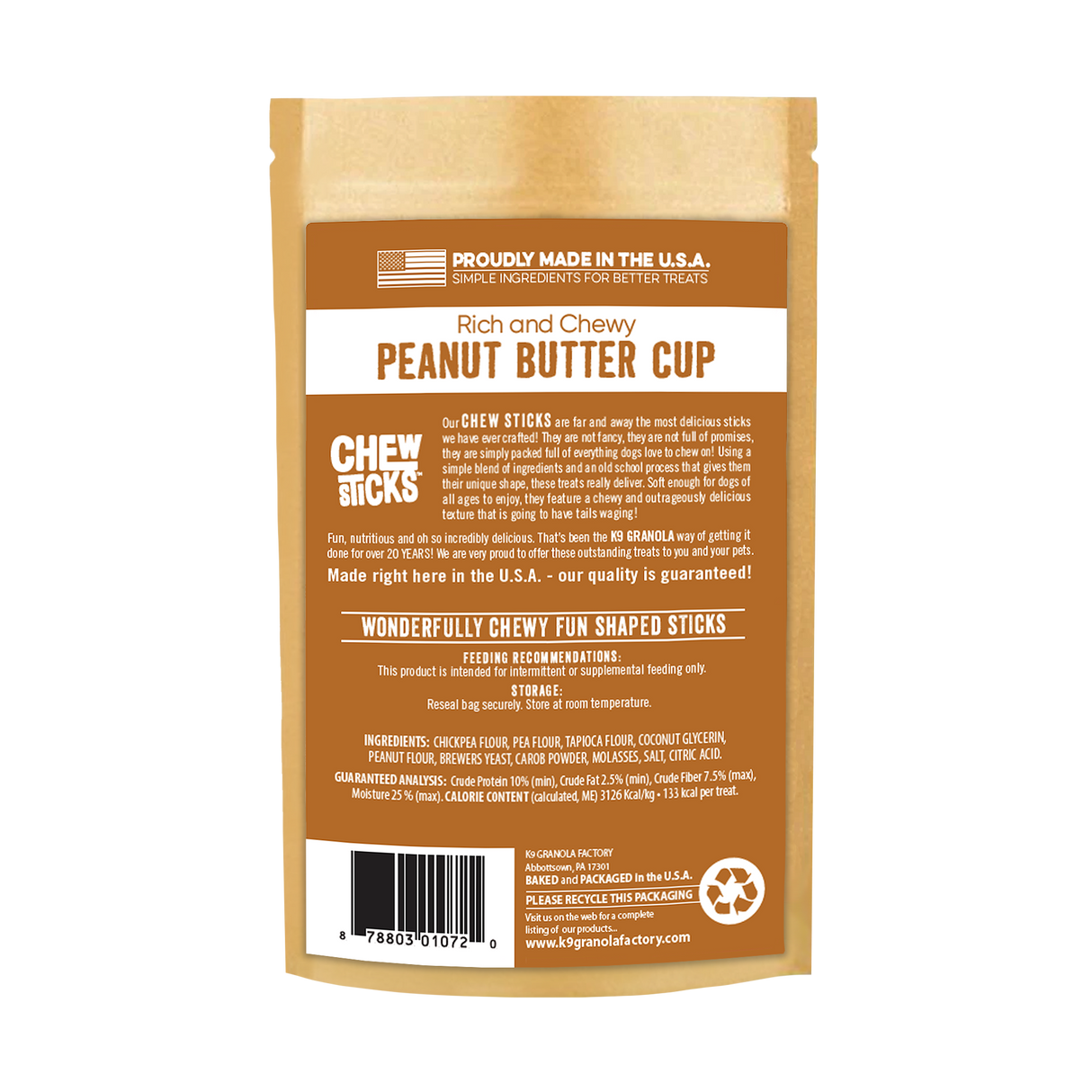 K9 Granola Factory Chew Sticks Dog Treats, Peanut Butter Cup