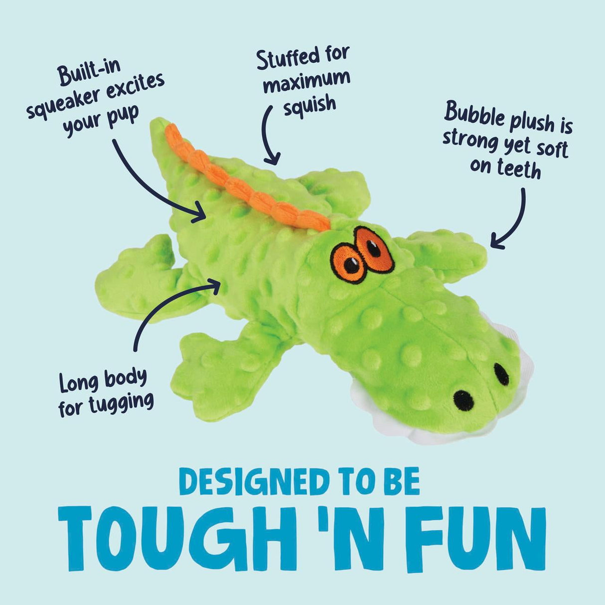 goDog Gator Durable Squeaky Plush Dog Toy, Green