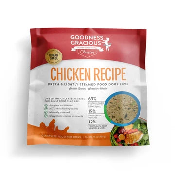 Goodness Gracious Human Grade Synthetic Free Chicken Recipe Gently Cooked Frozen Dog Food