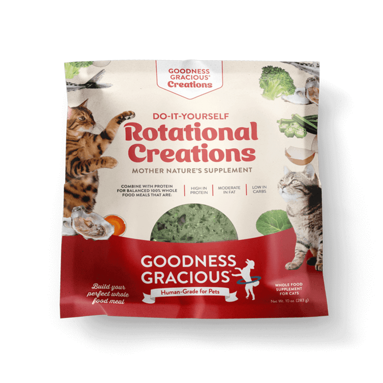 Goodness Gracious Human Grade Synthetic Free DIY Rotational Creation Gently Cooked Frozen Cat Food, 16ct/10lb Case