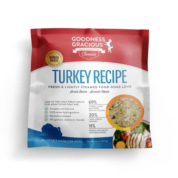 Goodness Gracious Human Grade Synthetic Free Turkey Recipe Gently Cooked Frozen Dog Food