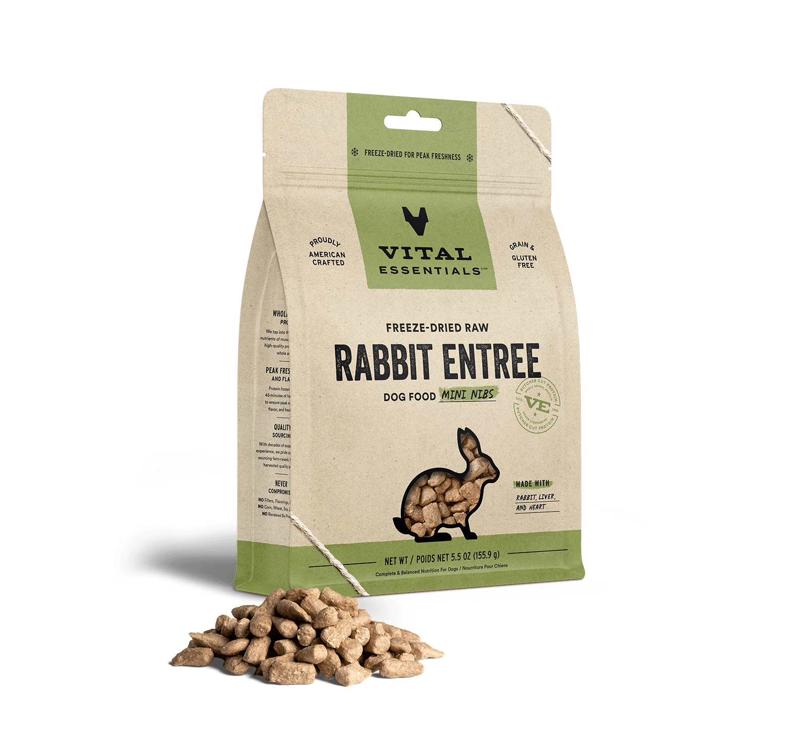 Vital Essentials Rabbit Mini Nibs Freeze Dried Raw Dog Food