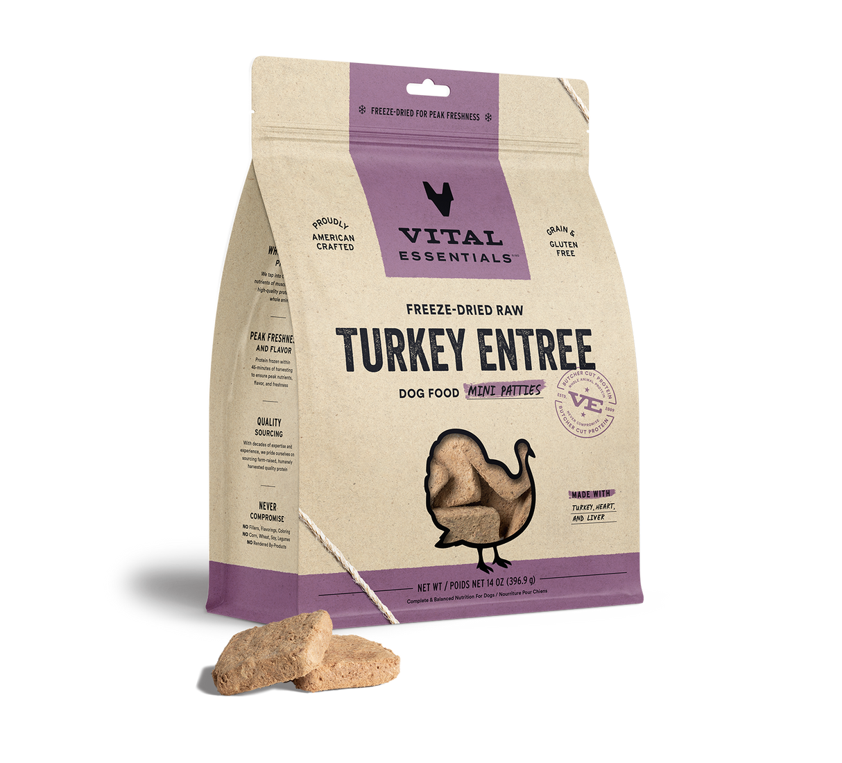 Vital Essentials Turkey Freeze-Dried Mini Patties Dog Food, 14oz