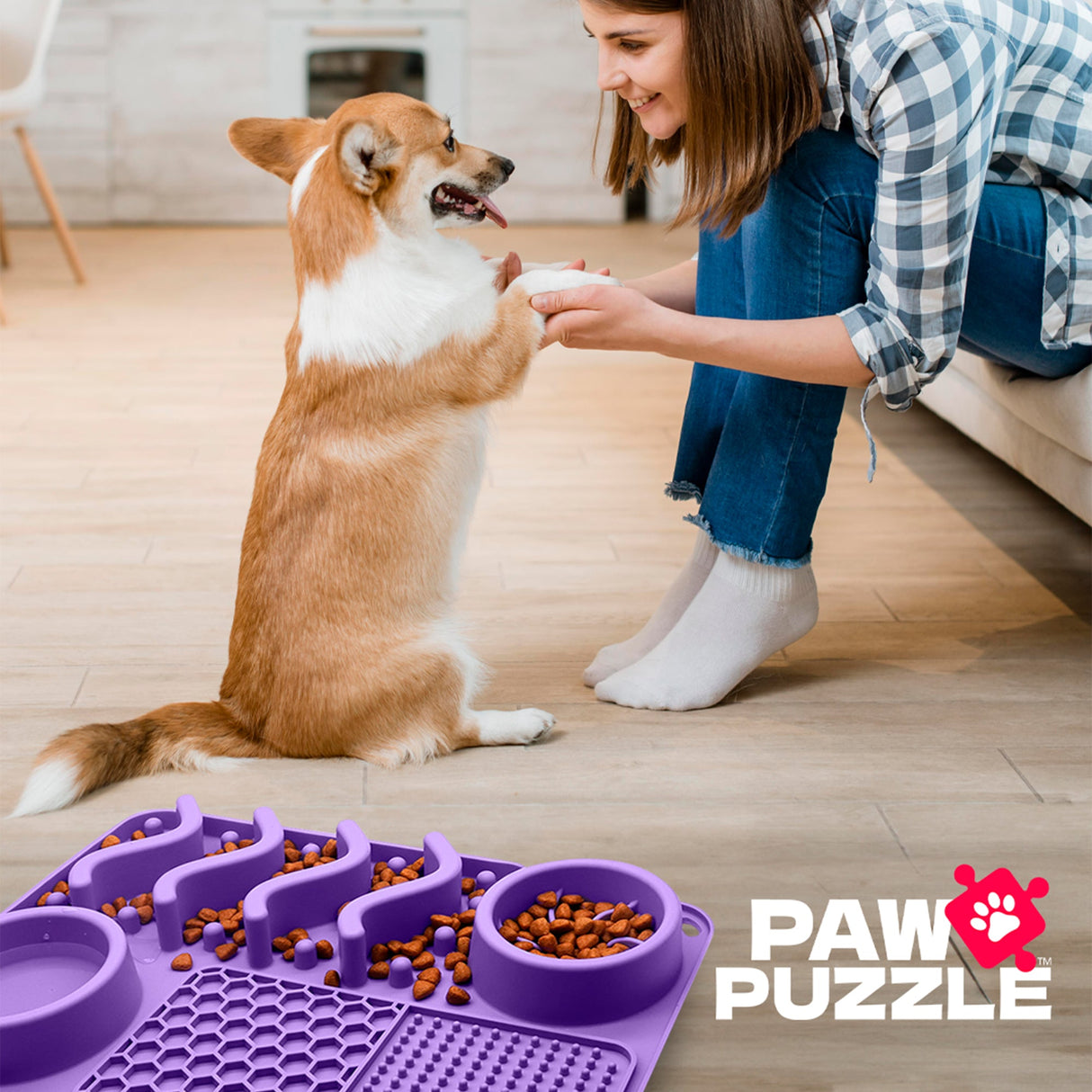 Palz&Co Paw Puzzle Silicone Slow Feeding Mat For Dogs, Medium Purple