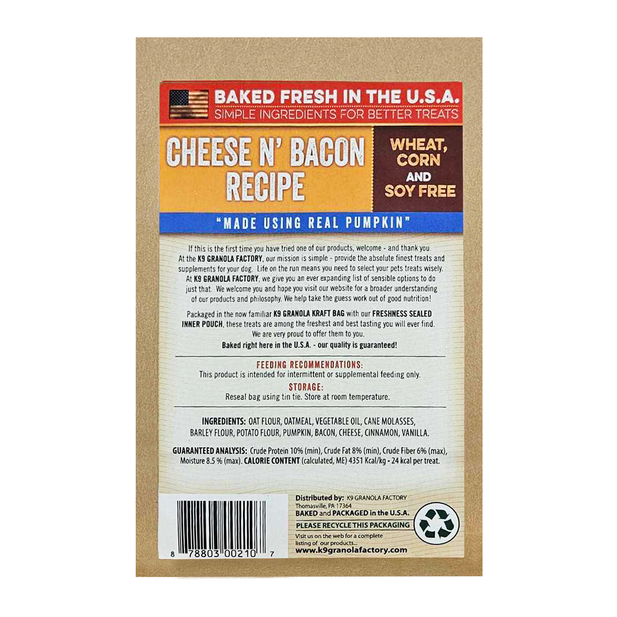 K9 Granola Factory Pumpkin Crunchers Dog Treats, Cheese N' Bacon
