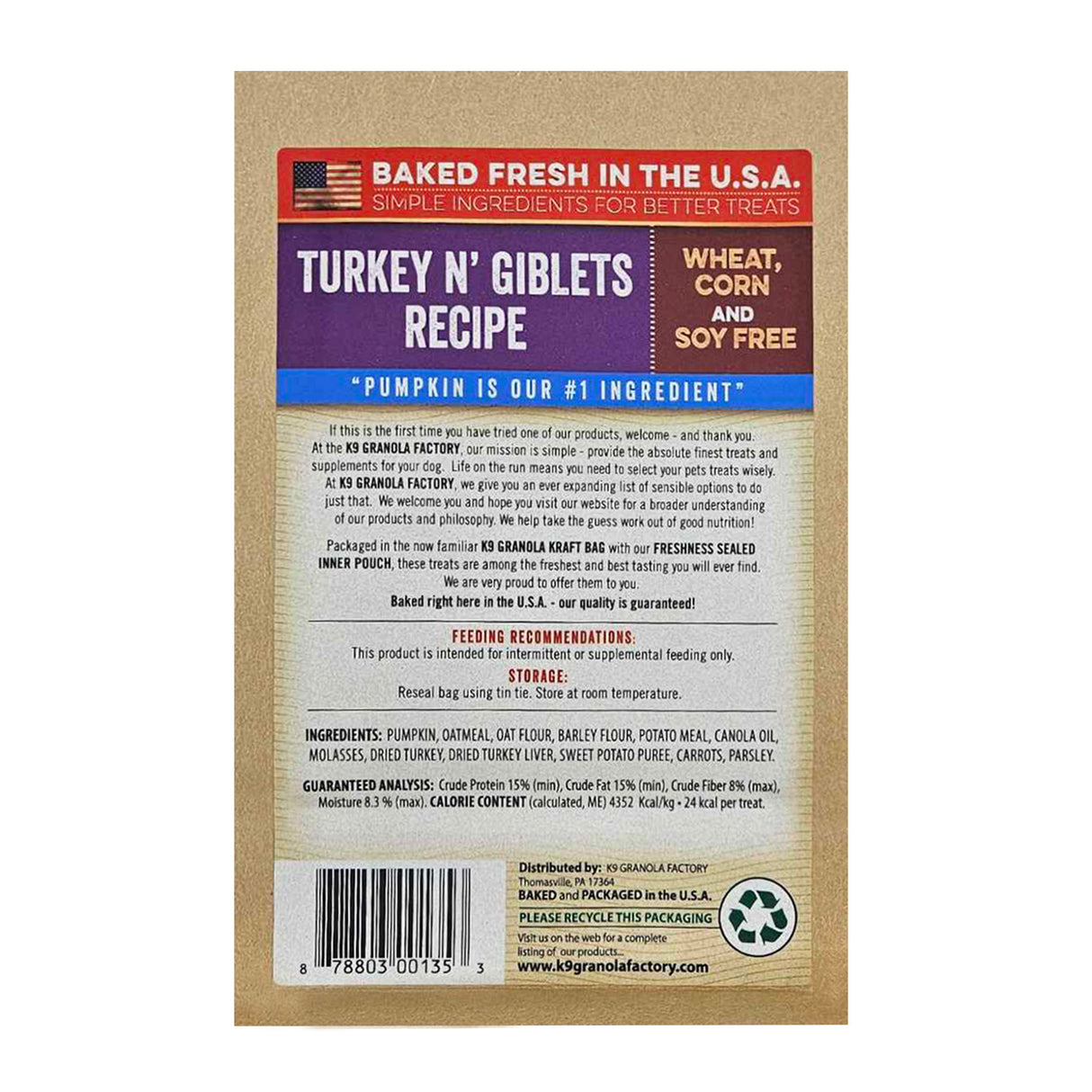 K9 Granola Factory Pumpkin Crunchers Turkey N' Giblets Dog Treats - 14oz