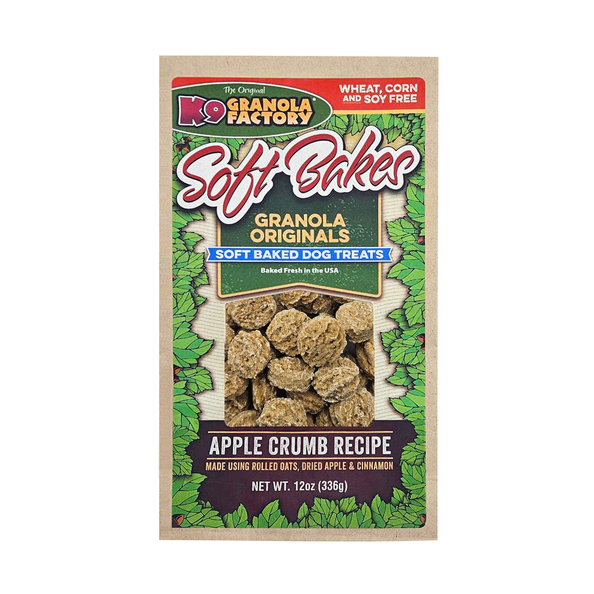 Packaging of K9 Granola Factory Soft Bakes Dog Treats, Apple Crumb flavor