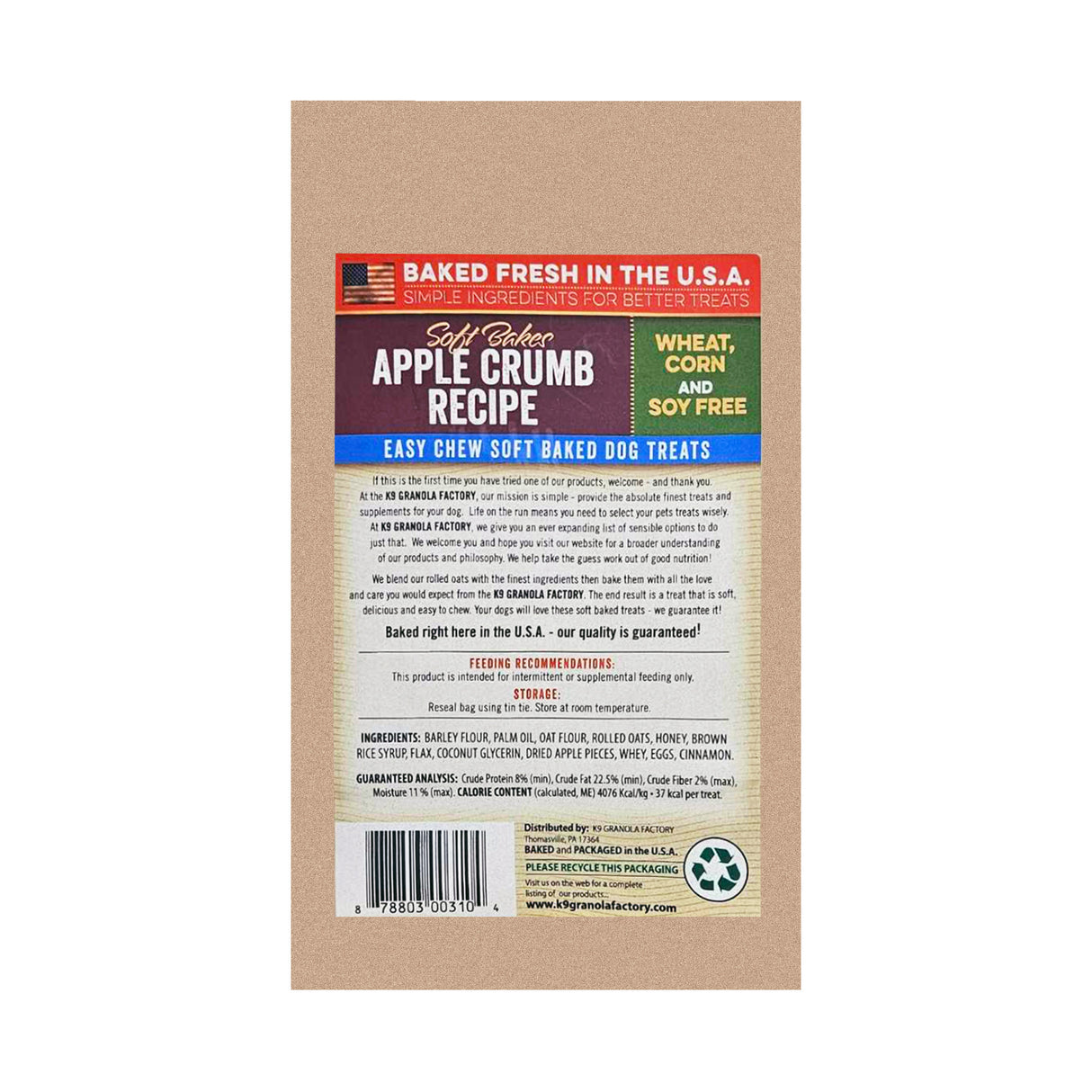K9 Granola Factory Soft Bakes Dog Treats - Apple Crumb