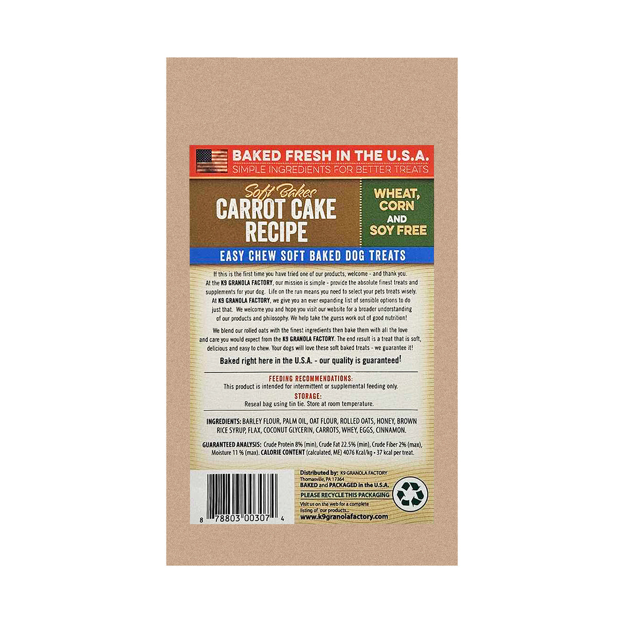 K9 Granola Factory Soft Bakes Dog Treats - Carrot Cake