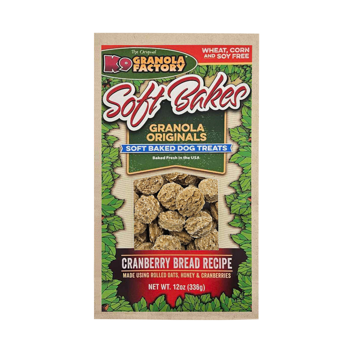 Packaging of K9 Granola Factory Soft Bakes Dog Treats, Cranberry Bread,