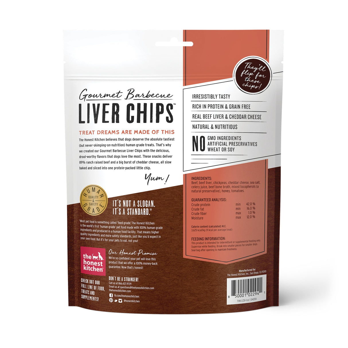 The Honest Kitchen Gourmet Barbecue Liver Chips, Beef Liver & Cheddar Recipe, 4oz