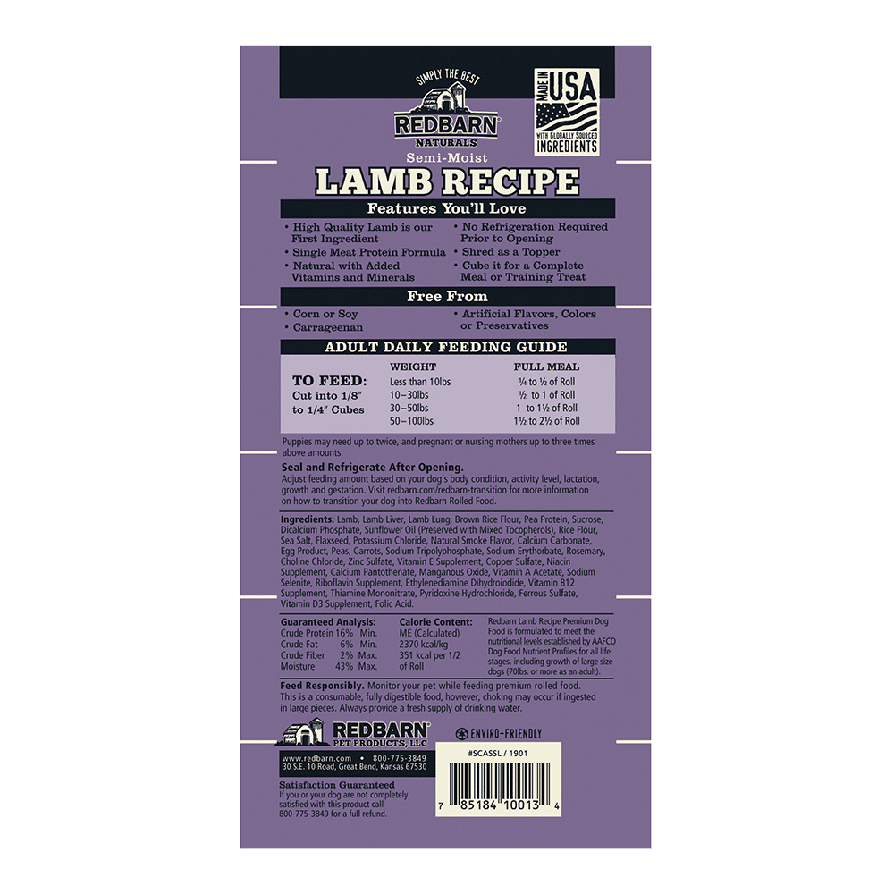 Redbarn Dog Food Roll, Lamb