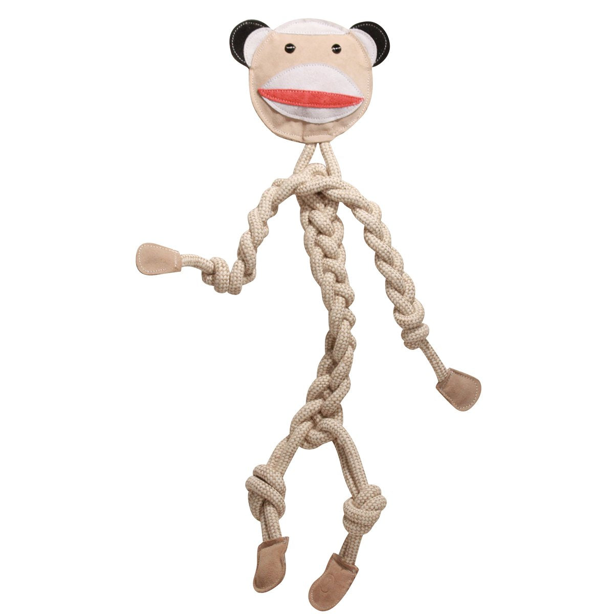 HuggleHounds HuggleHide Durable All Natural Leather & Rope Dog Toy, Sock Monkey