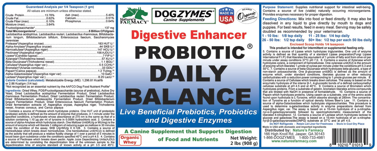 Nature's Farmacy Dogzymes Dis-solvable Probiotic Daily Balance Digestive Enhancer Supplement For Dogs