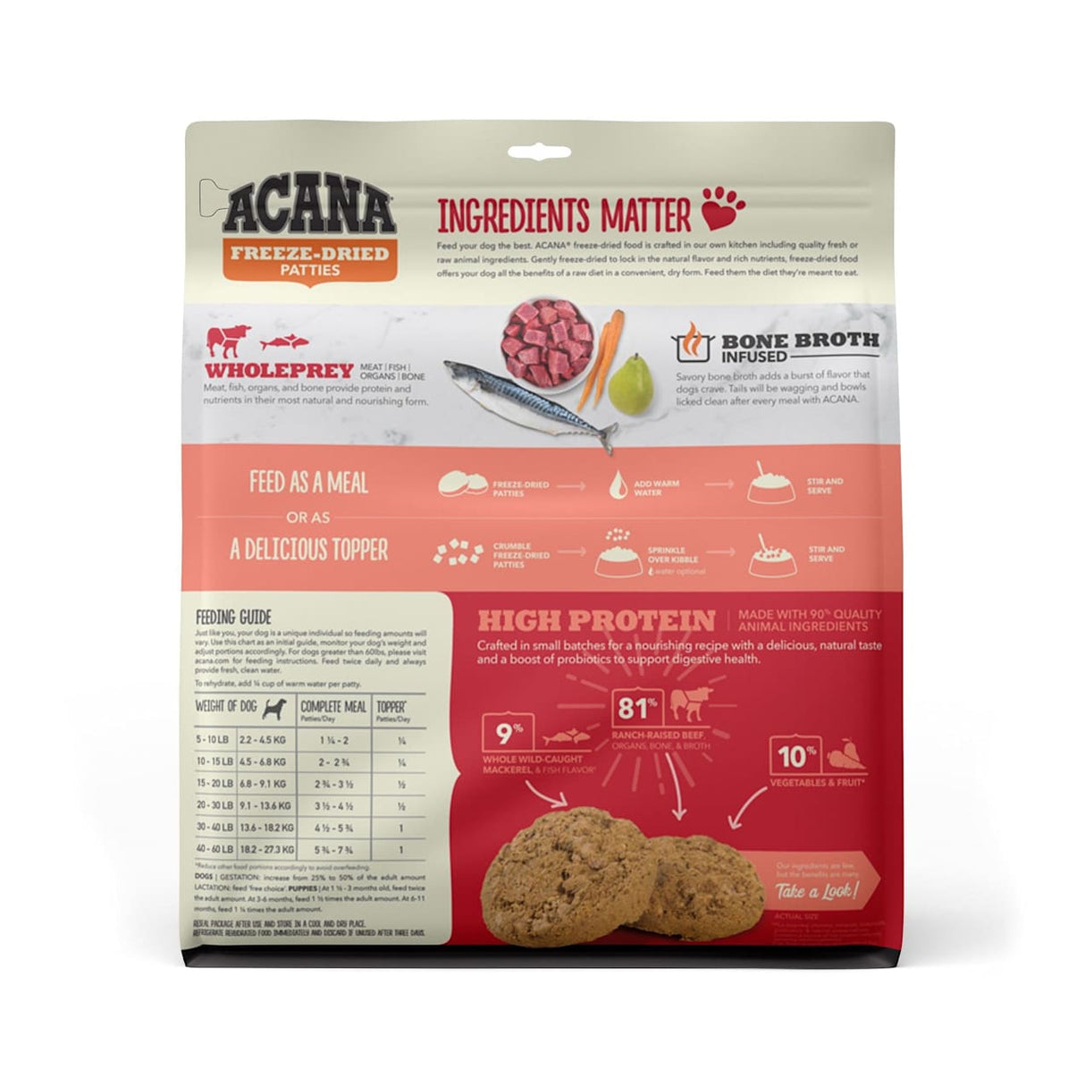 Acana Ranch Raised Beef Recipe Freeze Dried Dog Food Patties, 14oz