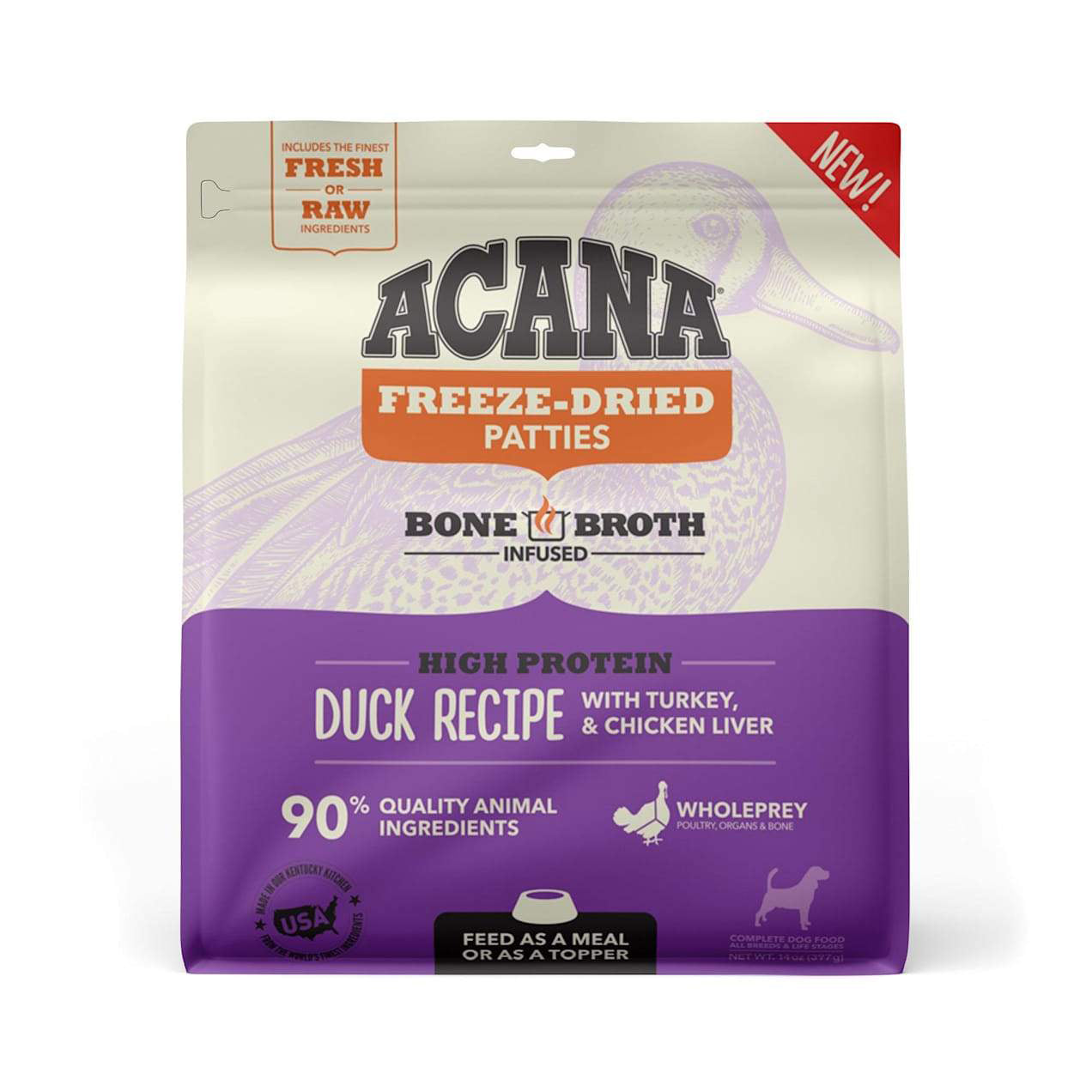 Acana Ranch Duck Recipe Freeze Dried Dog Food Patties 14oz