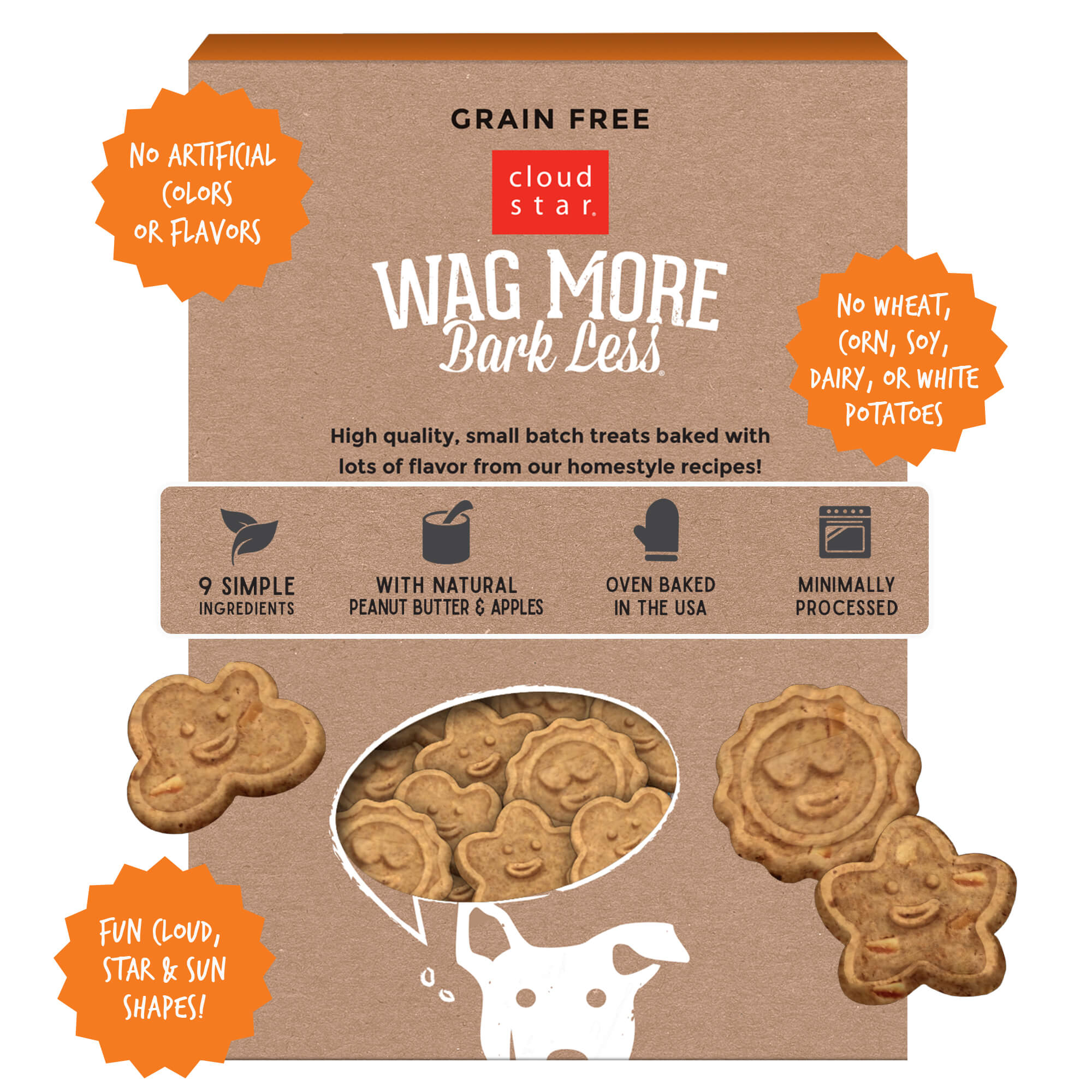 Cloud Star Wag More Bark Less Grain Free Oven Baked Dog Treats with Peanut Butter & Apples, 14oz