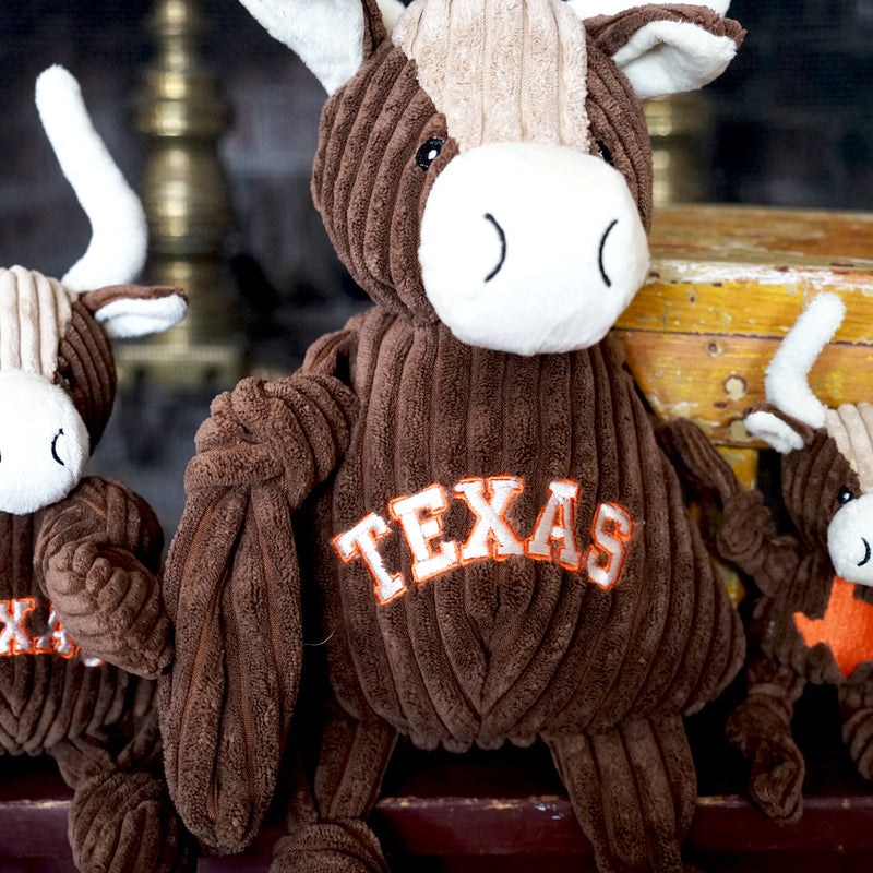 HuggleHounds Knottie Durable Squeaky Plush Dog Toy, Texas Longhorn