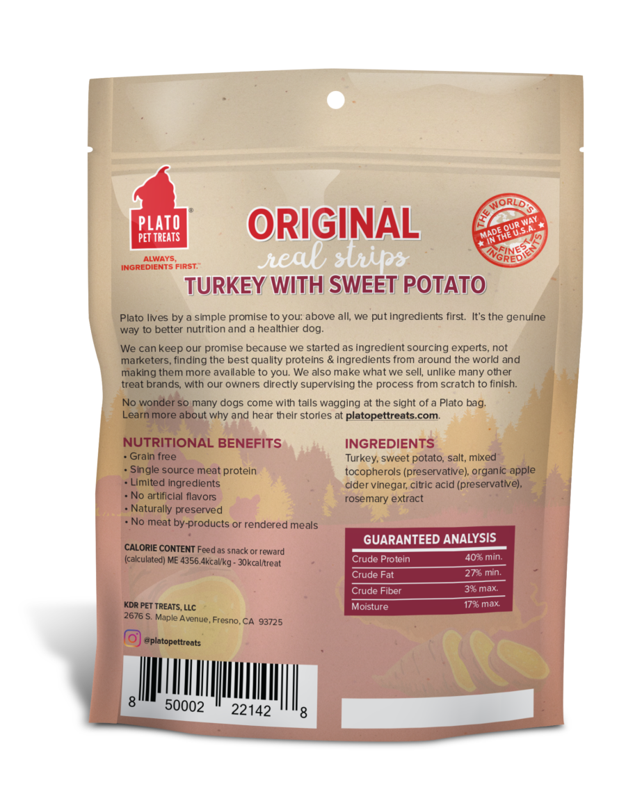 Plato Original Real Strips Turkey & Sweet Potato Recipe Dog Treats