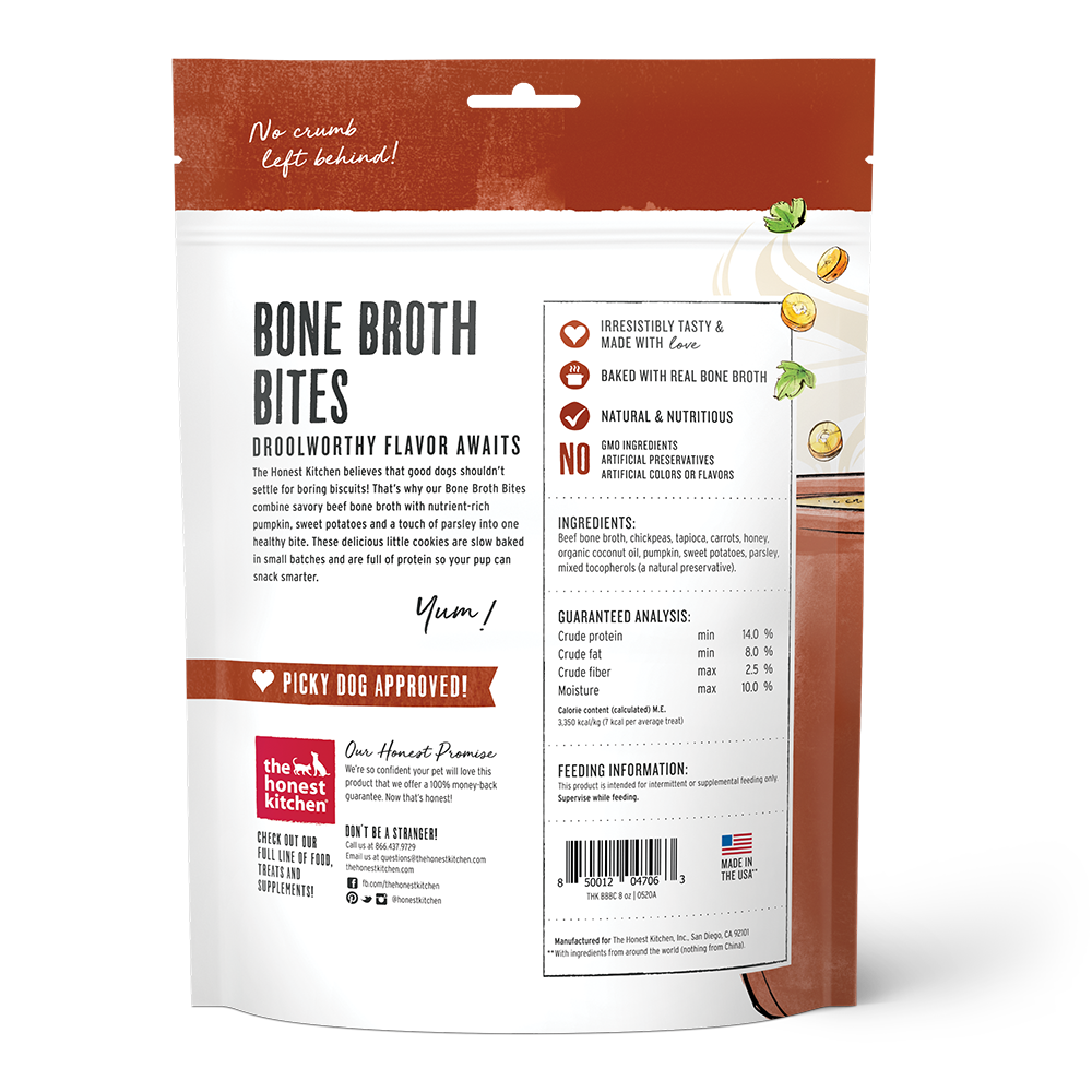 The Honest Kitchen Bone Broth Bites Beef Bone Broth & Sweet Potato Dog Treats, 8oz